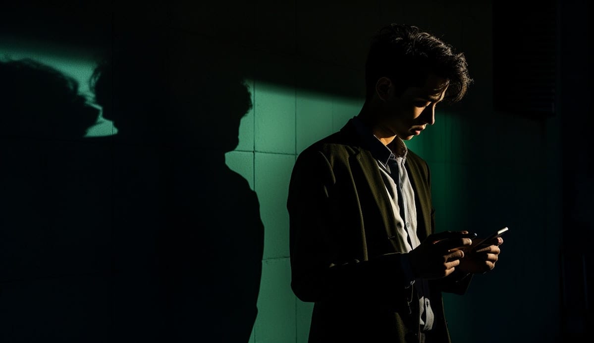Shadowy man with a phone